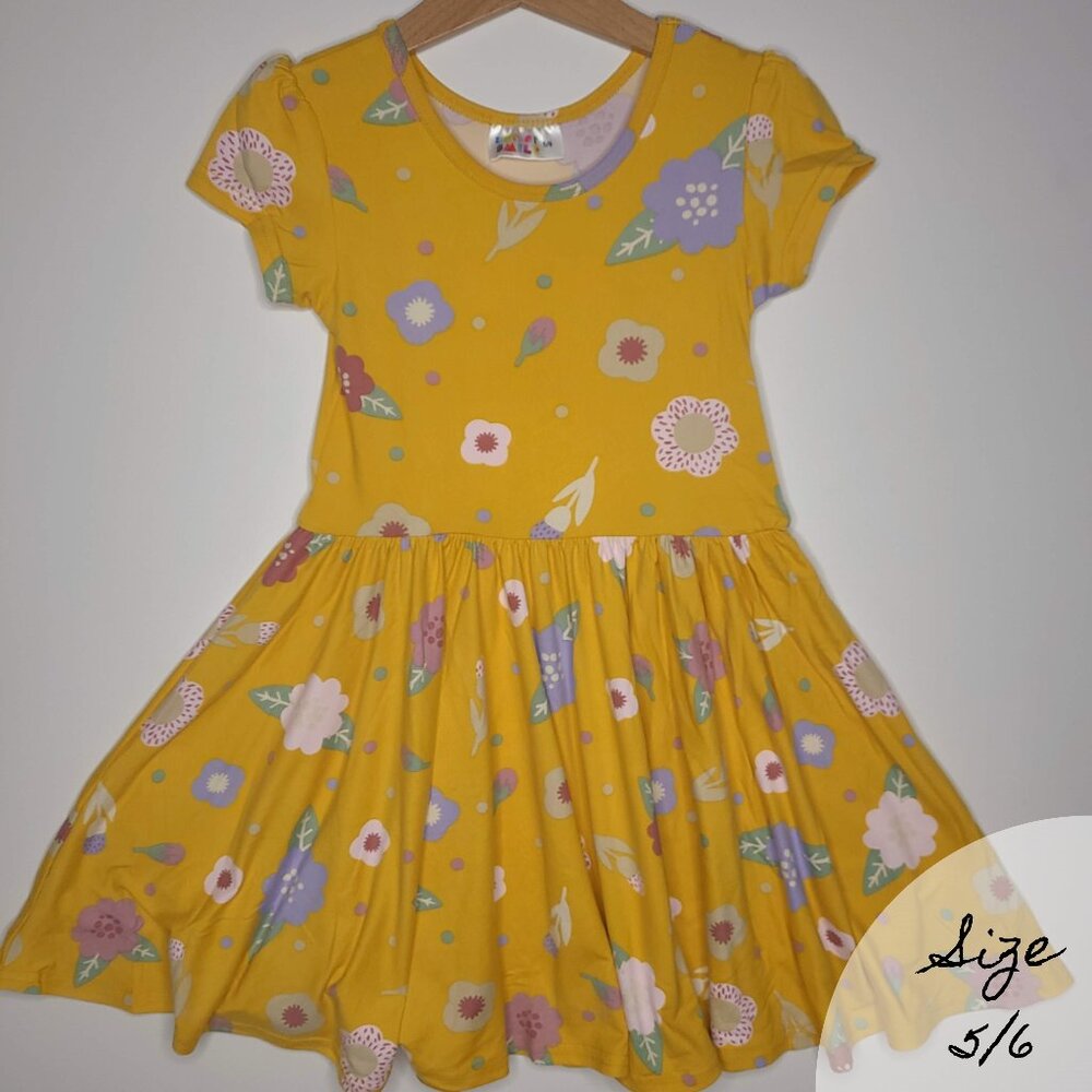 DotDotSmile Size 5/6 Classic Cap Dress - NWT Yellow Floral Print